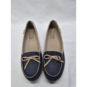 Crocs Women's Sz 6 Colorlite Ballet Moccasin Flats Boat Shoes Navy/Tumbleweed